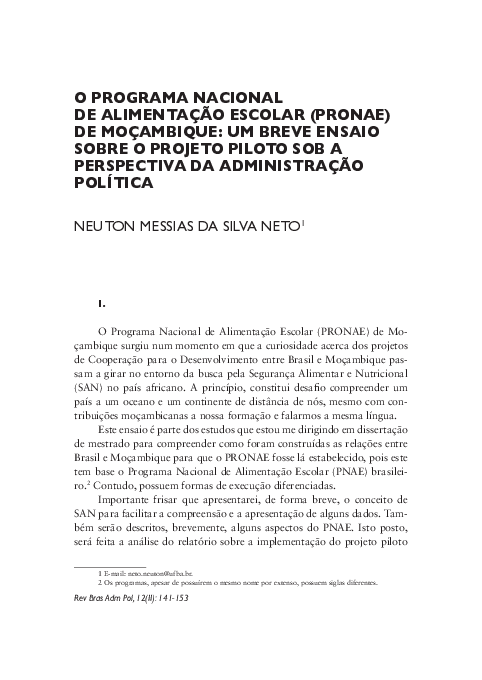 (PDF) O PROGRAMA NACIONAL DE ALIMENTAÇÃO ESCOLAR (PRONAE) DE MOÇAMBIQUE ...