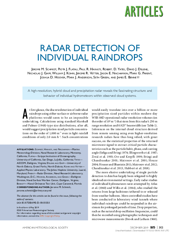 (PDF) Radar Detection of Individual Raindrops