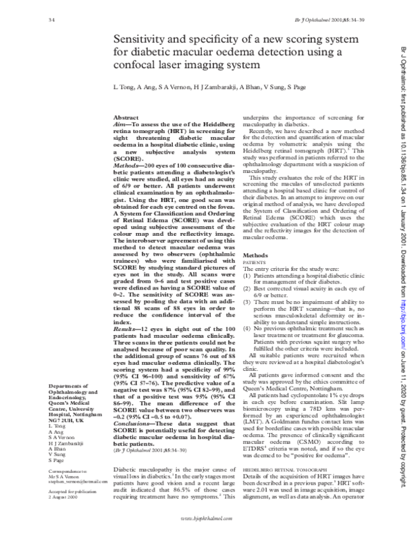 (PDF) Sensitivity and specificity of a new scoring system for diabetic ...