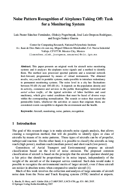 (PDF) Noise Pattern Recognition of Airplanes Taking Off: Task for a ...
