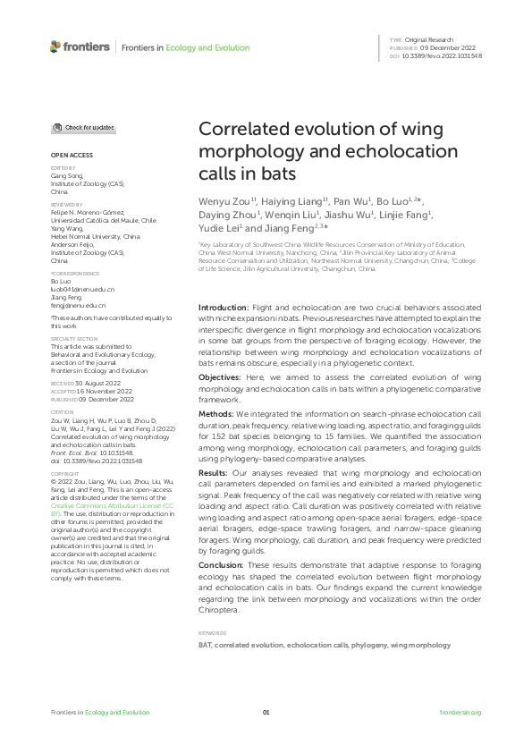 (PDF) Correlated evolution of wing morphology and echolocation calls in ...
