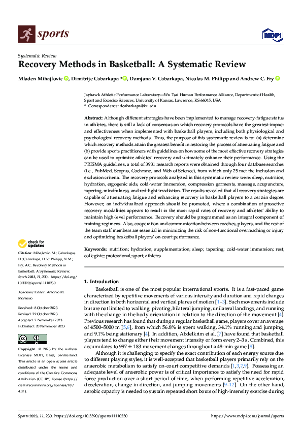 (PDF) Recovery Methods in Basketball: A Systematic Review
