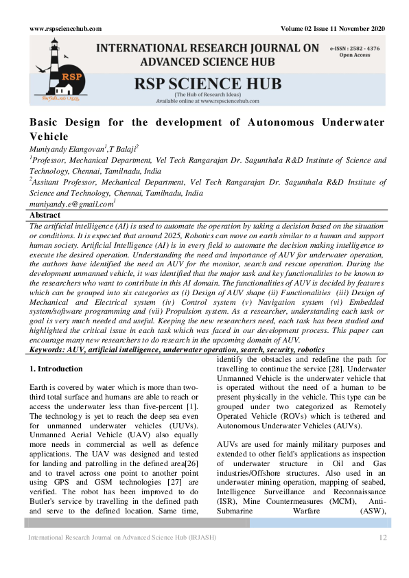 (PDF) Basic Design for the development of Autonomous Underwater Vehicle
