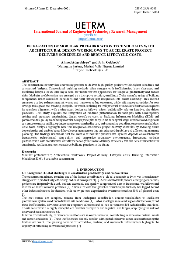 (PDF) INTEGRATION OF MODULAR PREFABRICATION TECHNOLOGIES WITH ...