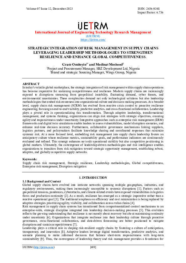 (PDF) STRATEGIC INTEGRATION OF RISK MANAGEMENT IN SUPPLY CHAINS ...