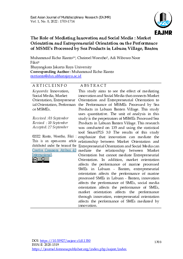(PDF) The Role of Mediating Innovation and Social Media : Market ...