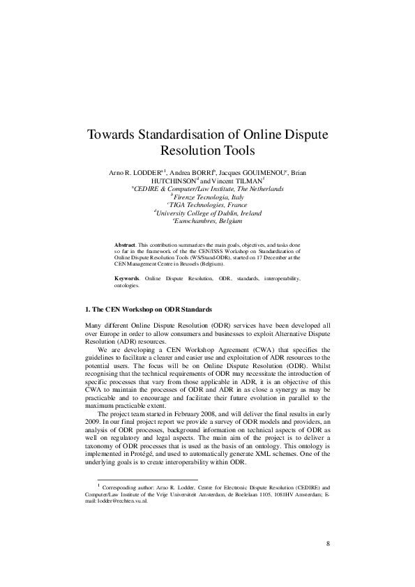 (PDF) Towards standardisation of online dispute resolution tools