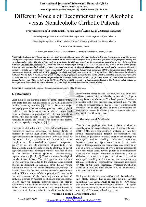 (PDF) Different Models of Decompensation in Alcoholic versus ...