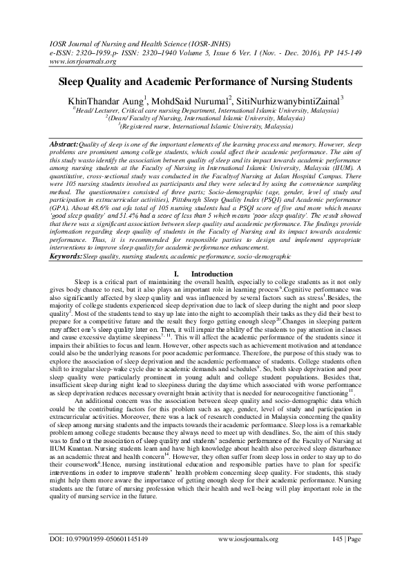 (PDF) Sleep quality and academic performance of nursing students