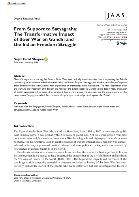 (PDF) From Support to Satyagraha: The Transformative Impact of Boer War ...