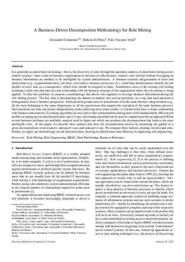 (PDF) A business-driven decomposition methodology for role mining