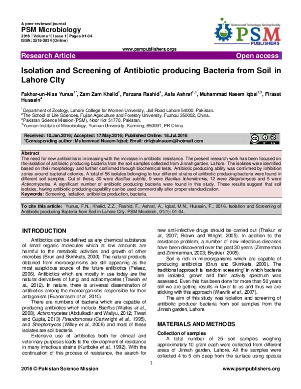 (PDF) Isolation and Screening of Antibiotic producing Bacteria from ...