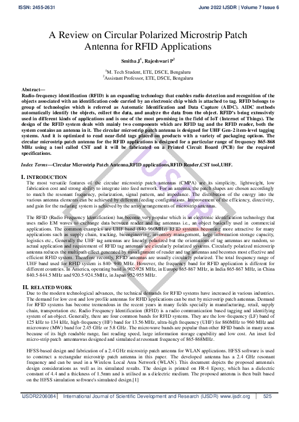 (PDF) A Review on Circular Polarized Microstrip Patch Antenna for RFID ...