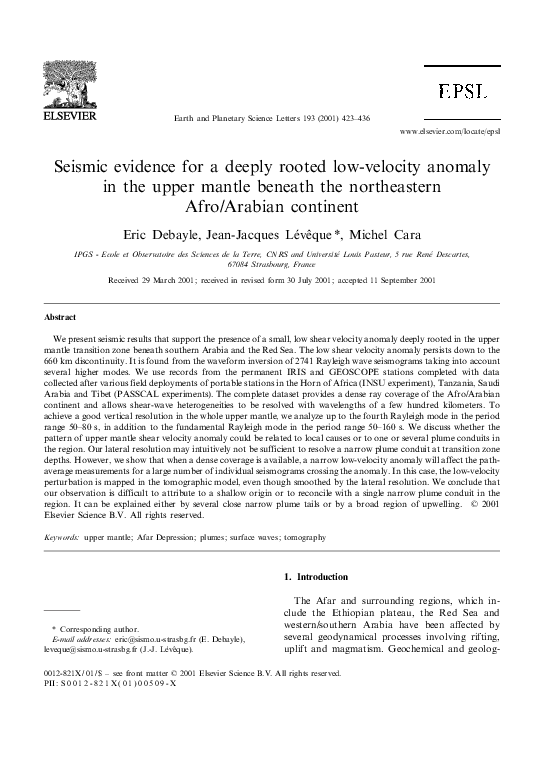 (PDF) Seismic evidence for a deeply rooted low-velocity anomaly in the ...