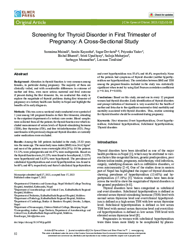 (PDF) Screening for Thyroid Disorder in First Trimester of Pregnancy: A ...