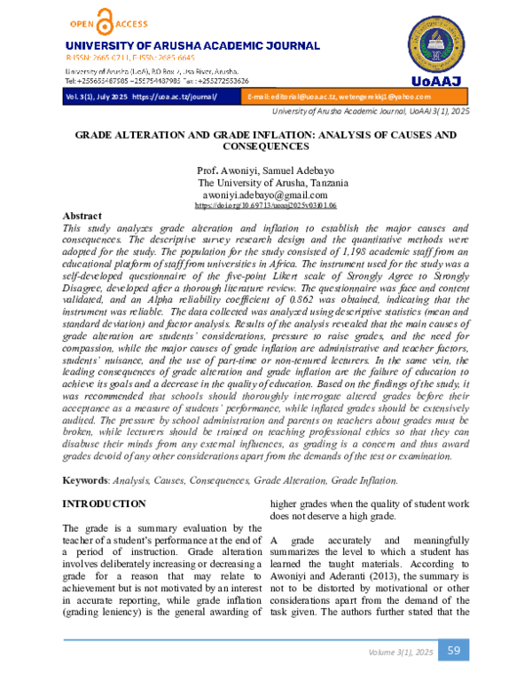 (PDF) GRADE ALTERATION AND GRADE INFLATION: ANALYSIS OF CAUSES AND ...