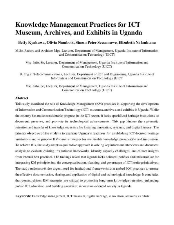 (PDF) Knowledge Management Practices for ICT Museum, Archives, and ...
