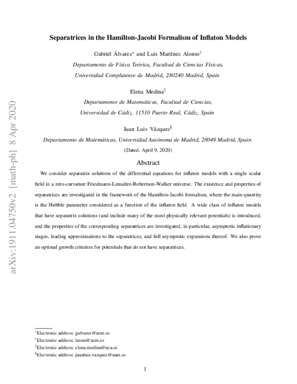 (PDF) Separatrices in the Hamilton–Jacobi formalism of inflaton models
