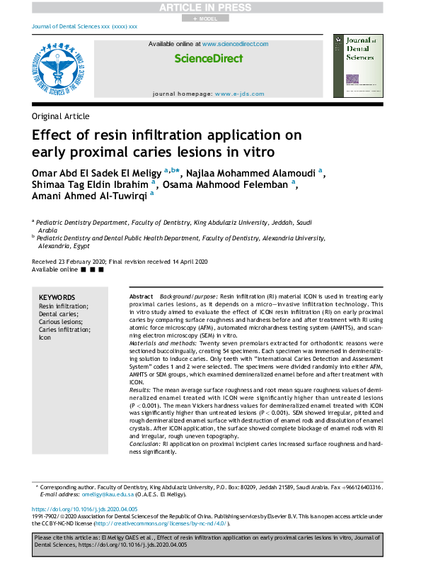 (PDF) Effect of resin infiltration application on early proximal caries ...