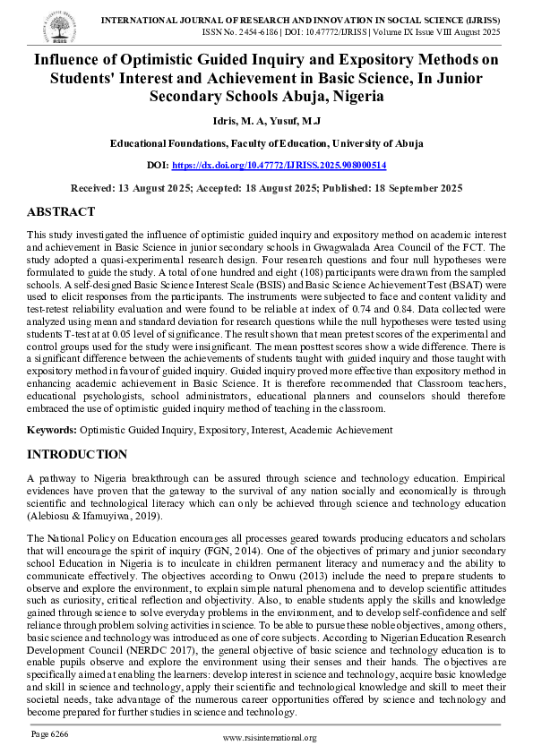 (PDF) Influence of Optimistic Guided Inquiry and Expository Methods on ...