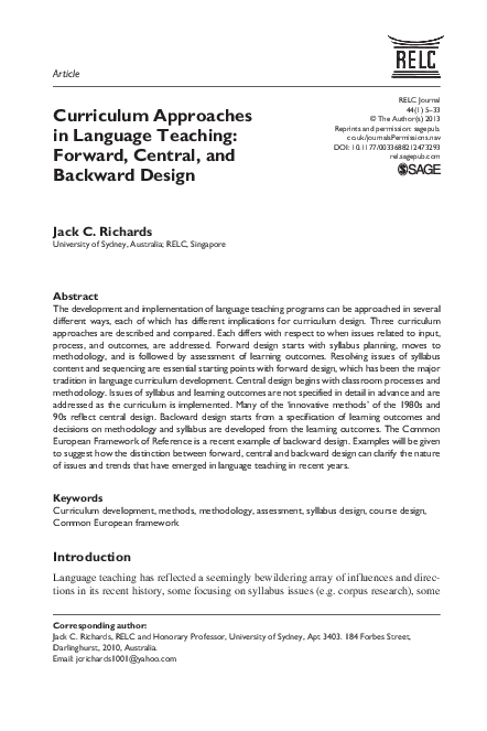 (PDF) Curriculum Approaches in Language Teaching: Forward, Central, and ...