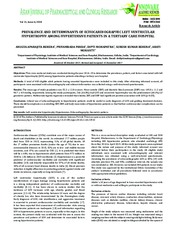 (PDF) Prevalence and Determinants of Echocardiographic Left Ventricular ...