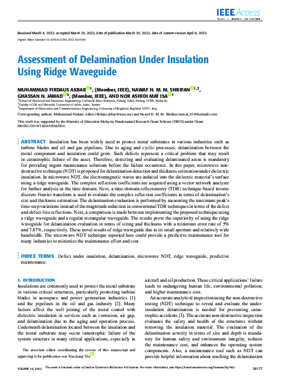 (PDF) Assessment of Delamination Under Insulation Using Ridge Waveguide