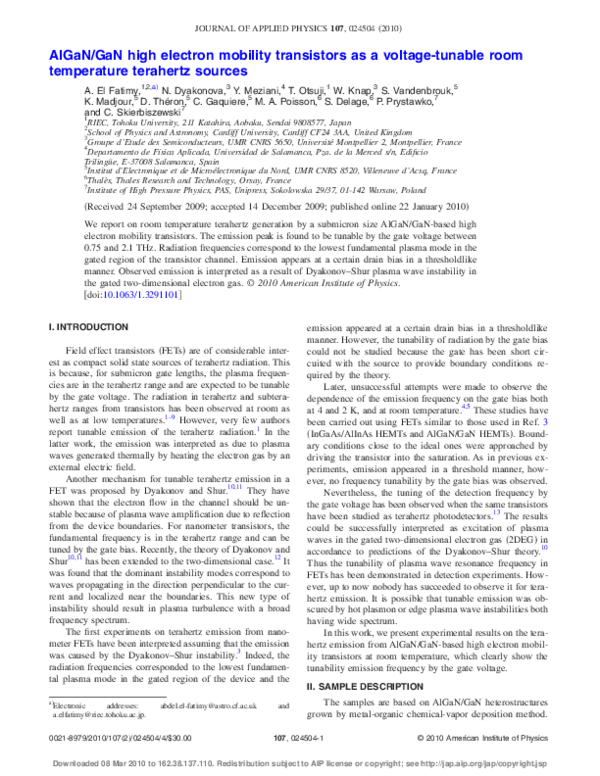 (PDF) AlGaN/GaN high electron mobility transistors as a voltage-tunable ...