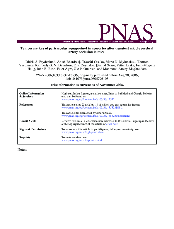 (PDF) Temporary loss of perivascular aquaporin-4 in neocortex after ...