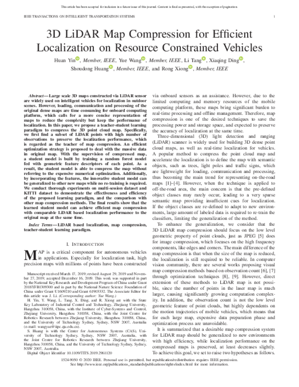 (PDF) 3D LiDAR Map Compression for Efficient Localization on Resource ...