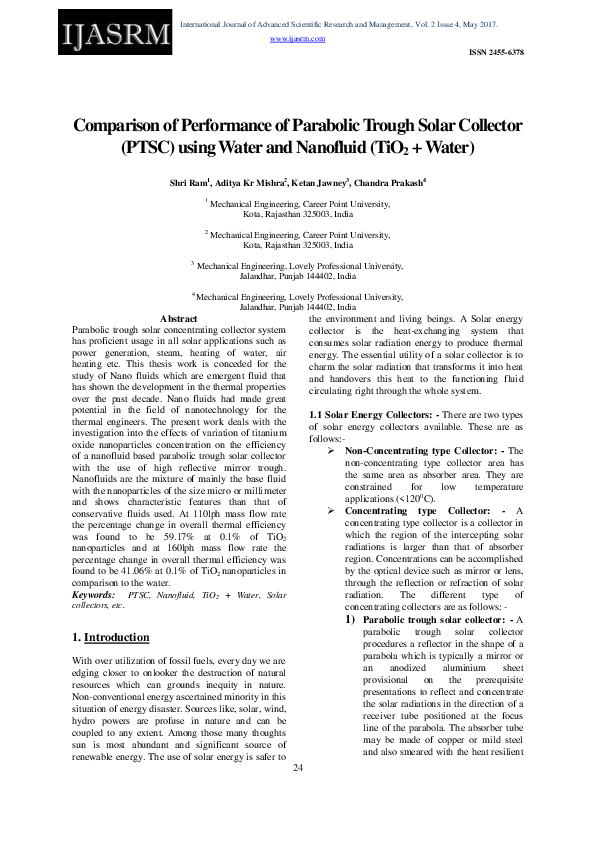 (PDF) Comparison of Performance of Parabolic Trough Solar Collector ...