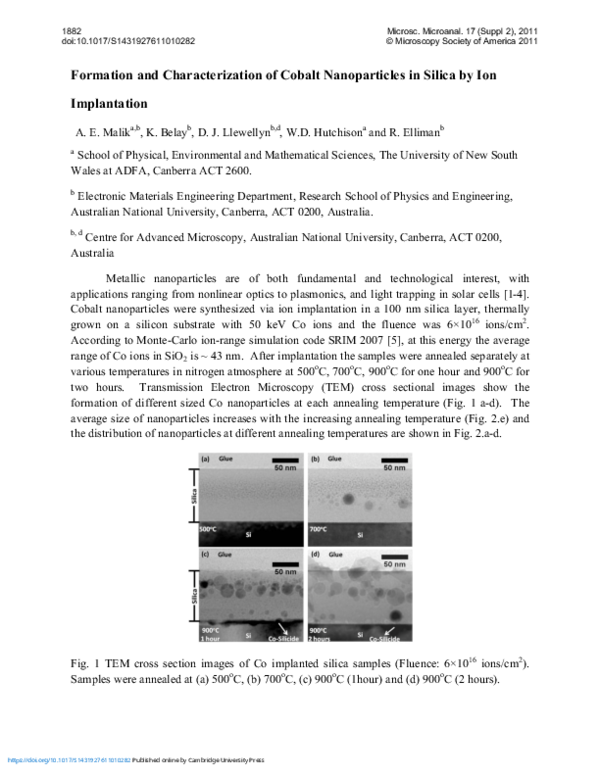 (PDF) Formation and Characterization of Cobalt Nanoparticles in Silica ...