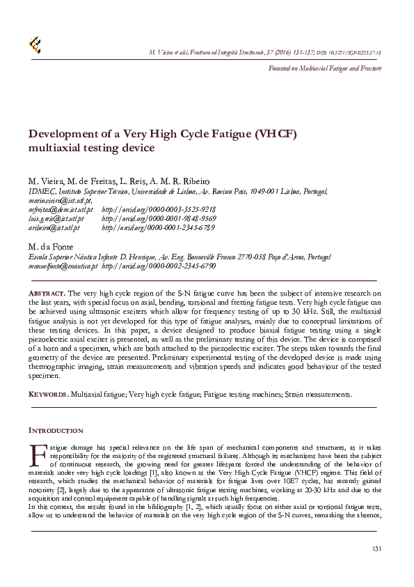 (PDF) Development of a Very High Cycle Fatigue (VHCF) multiaxial ...