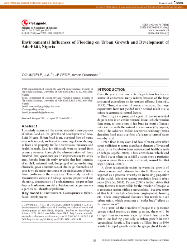(PDF) Environmental Influences of Flooding on Urban Growth and ...