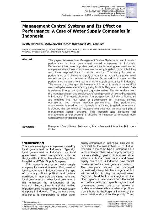 (PDF) Management Control Systems and Its Effect on Performance
