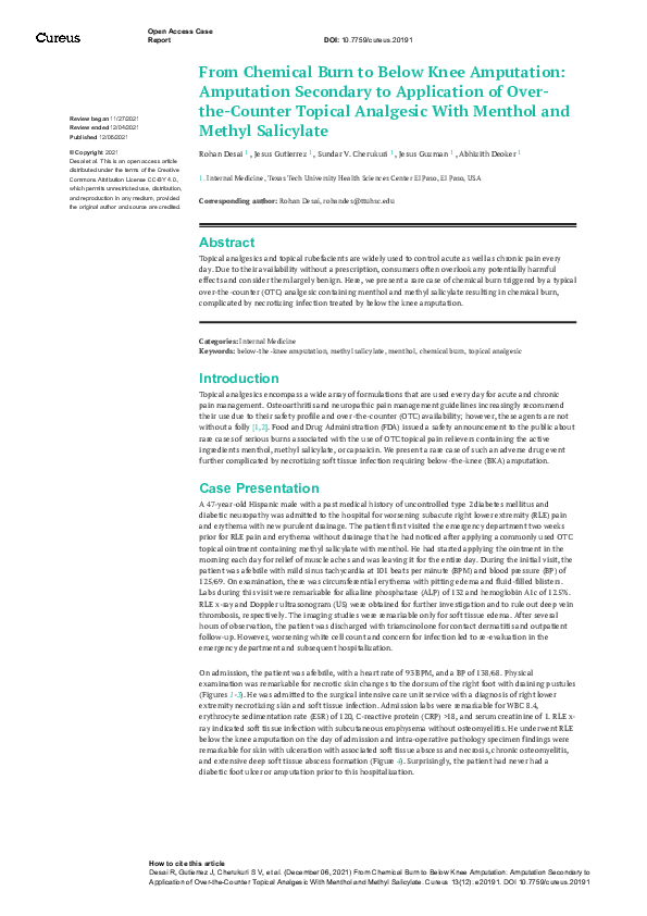 (PDF) From Chemical Burn to Below Knee Amputation: Amputation Secondary ...