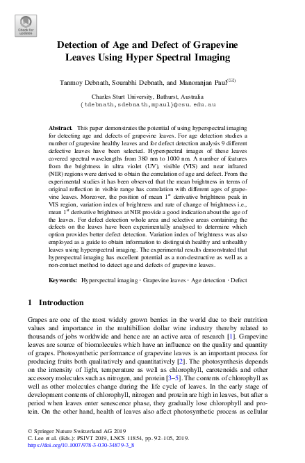 (PDF) Detection of Age and Defect of Grapevine Leaves Using Hyper ...