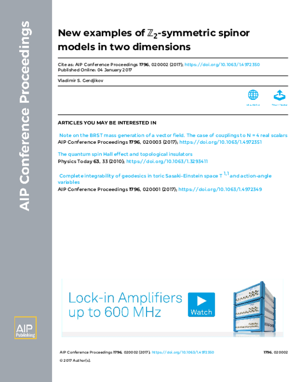 (PDF) New examples of ℤ2-symmetric spinor models in two dimensions