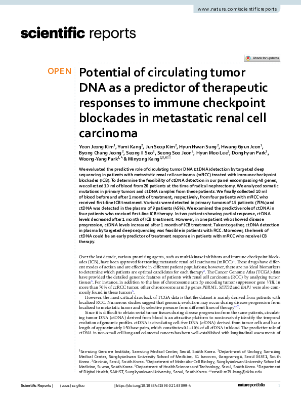 (PDF) Potential of circulating tumor DNA as a predictor of therapeutic ...