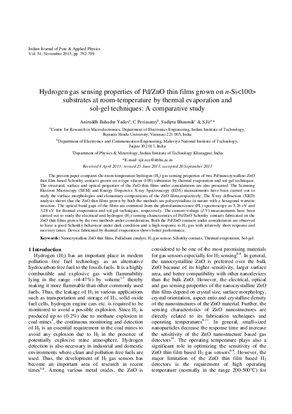 (PDF) Hydrogen gas sensing properties of Pd/ZnO thin films grown on n ...