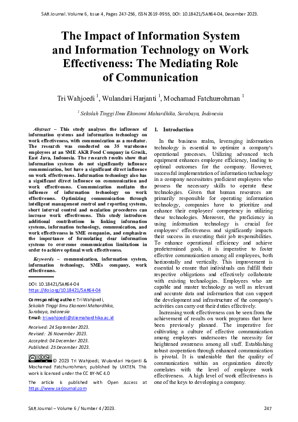 (PDF) The Impact of Information System and Information Technology on ...