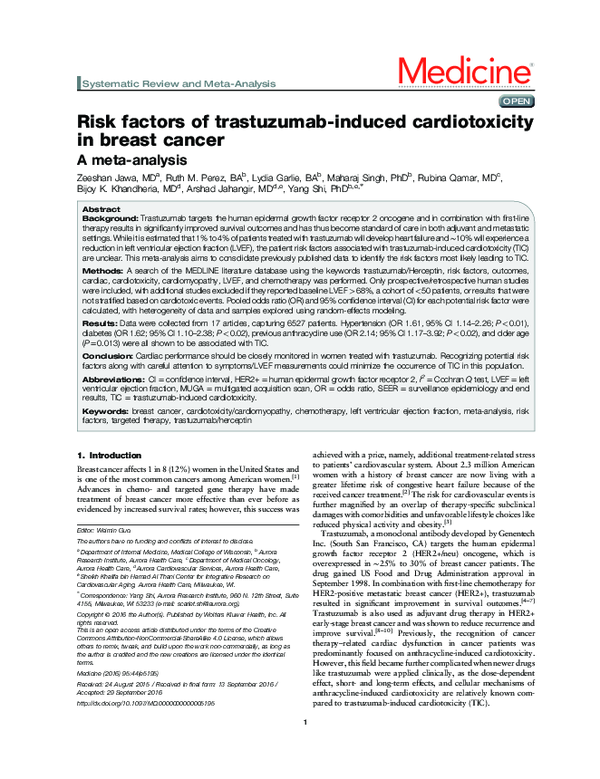 (PDF) Risk factors of trastuzumab-induced cardiotoxicity in breast cancer