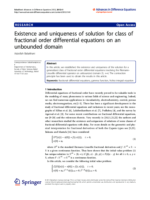 (PDF) Existence and uniqueness of solution for class of fractional ...