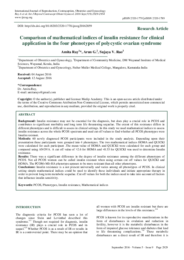 (PDF) Comparison of mathematical indices of insulin resistance for ...