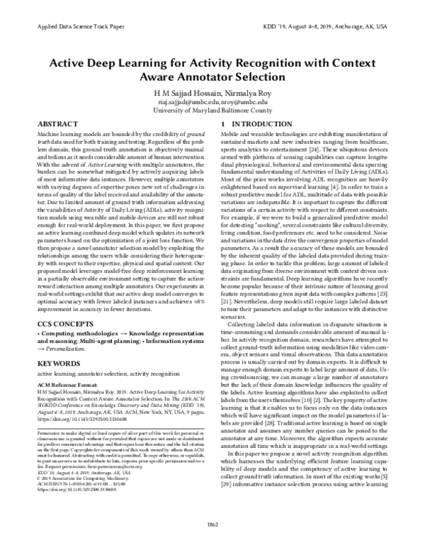 (PDF) Active Deep Learning for Activity Recognition with Context Aware ...