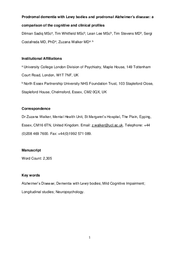 (PDF) Prodromal Dementia with Lewy Bodies and Prodromal Alzheimer's ...