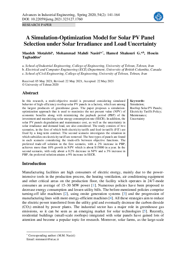 (PDF) A Simulation-Optimization Model for Solar PV Panel Selection ...