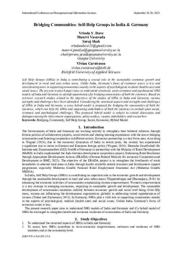 (PDF) Bridging Communities: Self-Help Groups in India & Germany
