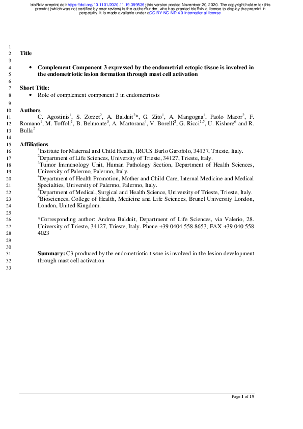 (PDF) Complement Component 3 expressed by the endometrial ectopic ...