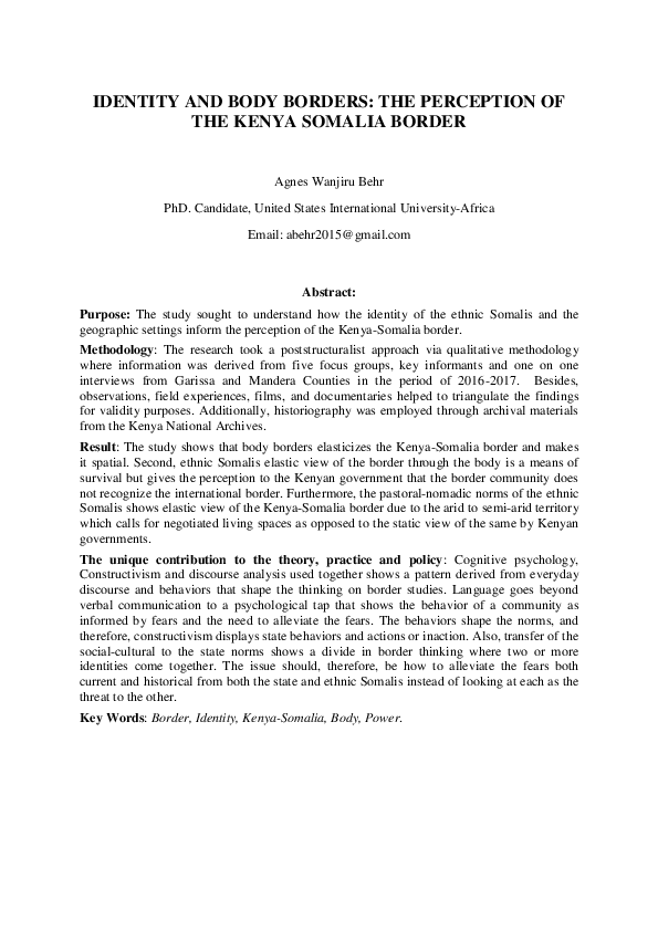 (PDF) Identity and Body Borders: The Perception of the Kenya Somalia Border